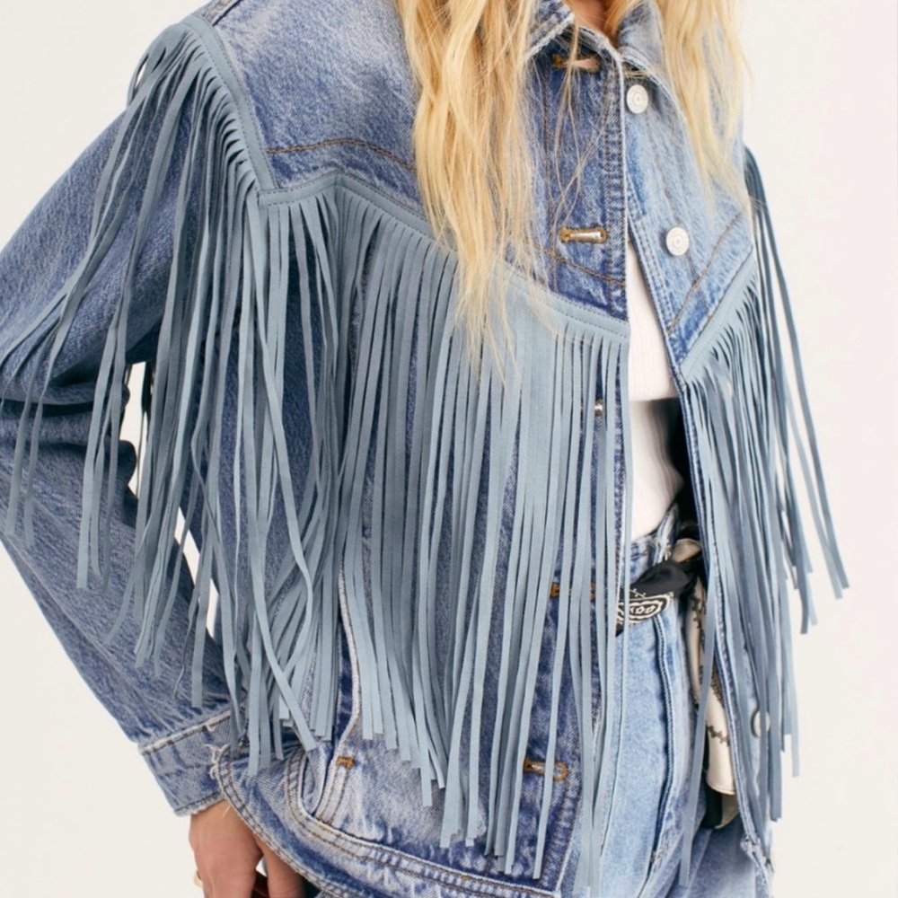 FREE PEOPLE We The Free After Hours Fringe Denim Jacket - Picture 4 of 12
